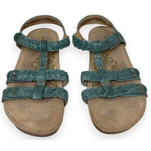 Aetrex Reese Braided Leather Strappy Sandals Womens 9 Teal Green Comfort Casual